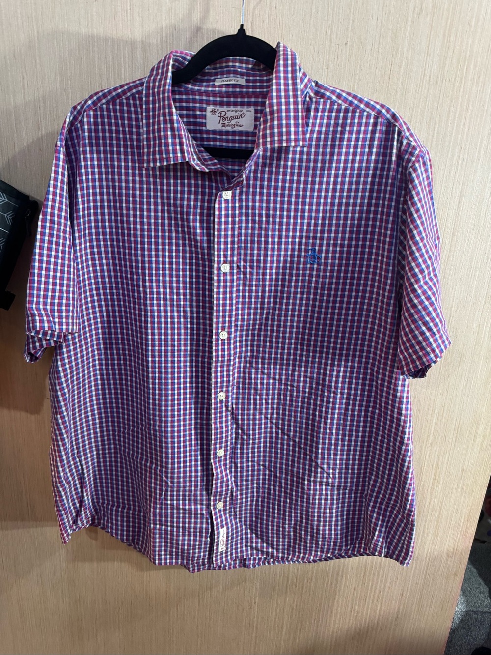 Original Penguin Classic Fit Red Blue Check Short Sleeve Button-Up Shirt XXL